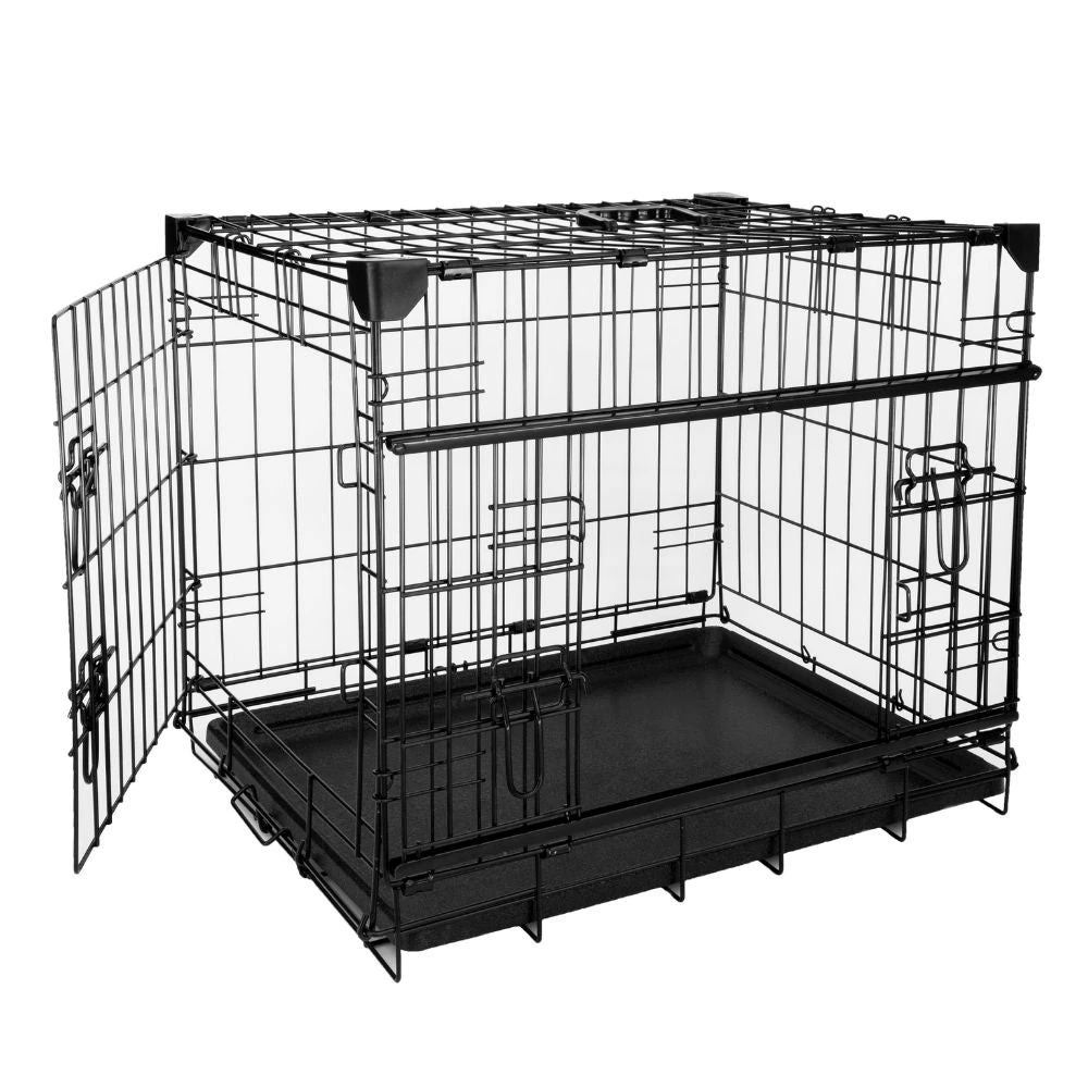 crate mattress dog resting inside sliding door crate